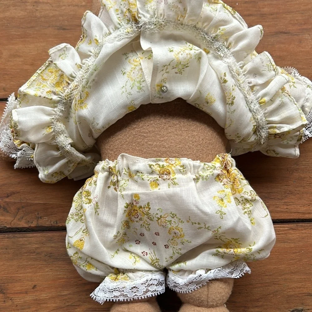 Handmade Teddy Bear with Yellow Floral Dress and Apron